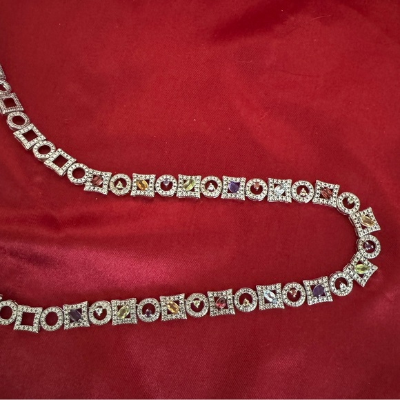 Multi Precious Stone and Crystal Box Necklace in 925 Silver NWOT - Picture 2 of 5